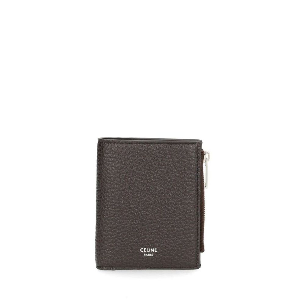 Celine Men Compact Wallet In Grained Calfskin